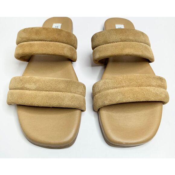 Steve Madden Flat Sandals‎ Suede Leather Tan Double Strap Open Toe Size 7 - Picture 1 of 10